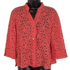 Ruby Rd. Petite Coral‎ Lace Button Front 3/4 Sleeve Jacket Size 10P